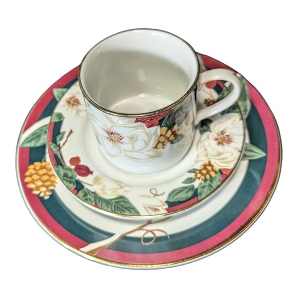 Vintage 1998 Tienshan Fine China Magnolia 3-Piece Set: Cup Saucer & Salad Plate - Picture 3 of 4